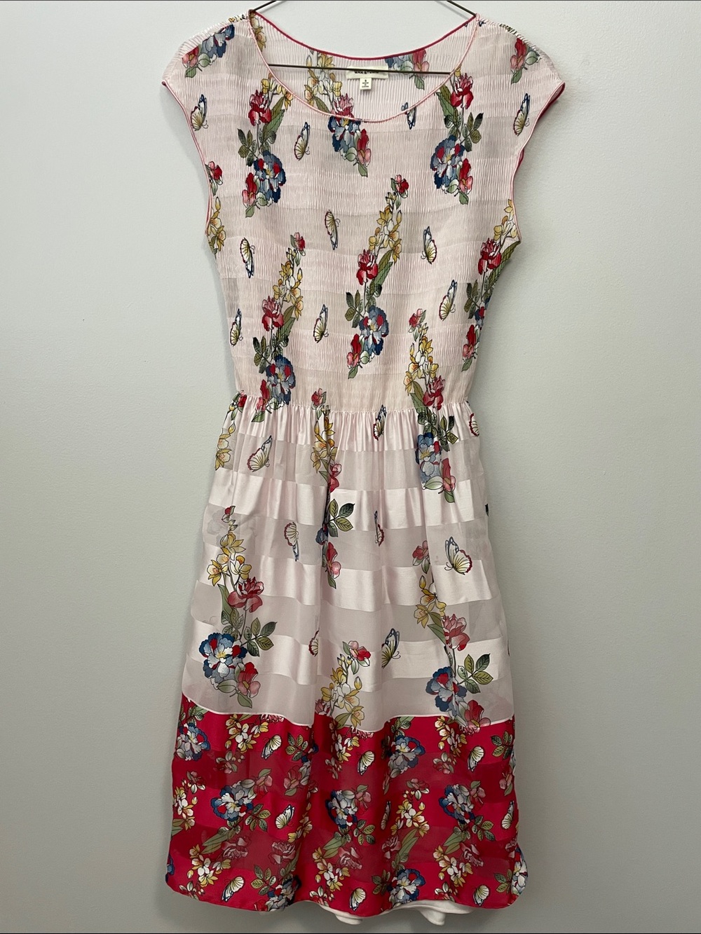 Max Studio Pink Floral Dress with Red Trim